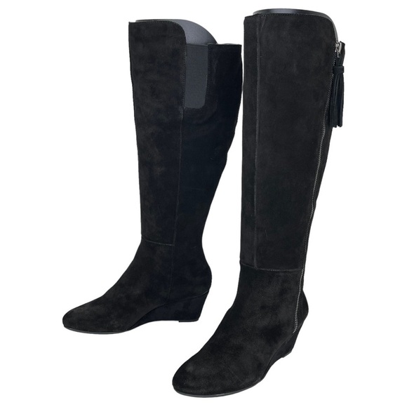 Anne Klein Womens Knee High Wedge Boots 5.5M Alanna Black Suede Wide Calf - Picture 8 of 10
